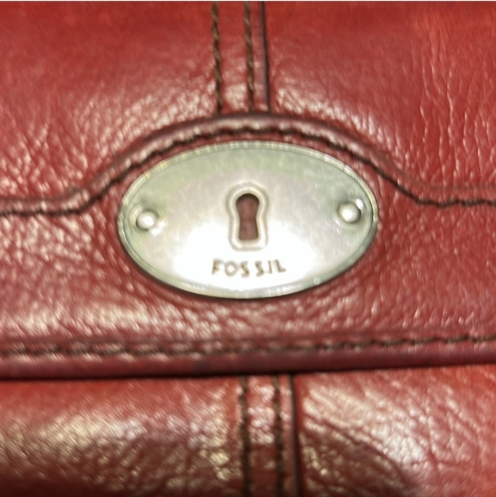 Fossil Red Leather Wallet with Silver Accents - Picture 2 of 16